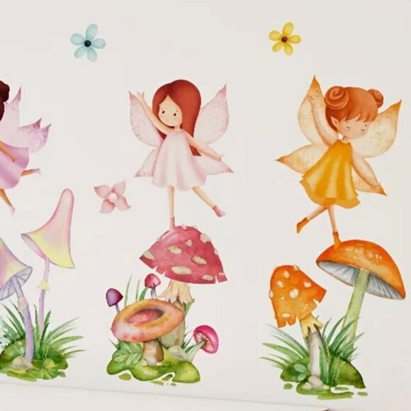 Children's Removable Wall Decals Woodland Fairies Toadstools Magical Colorful - Picture 2 of 4